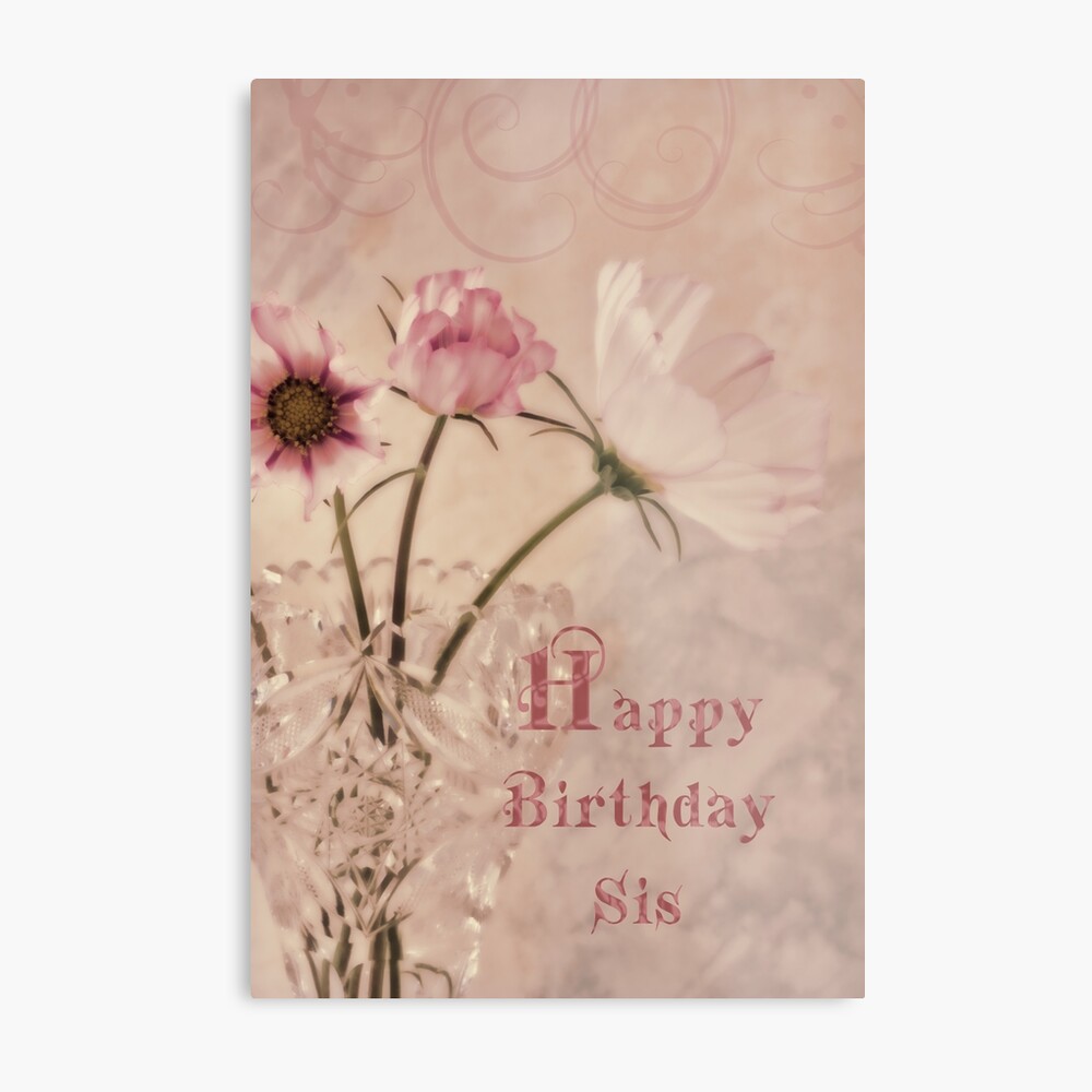 Designer Greetings Four Pink Flowers in Light Yellow Square Frame Birthday Card for Sister, Size: 5.25 x 7.5