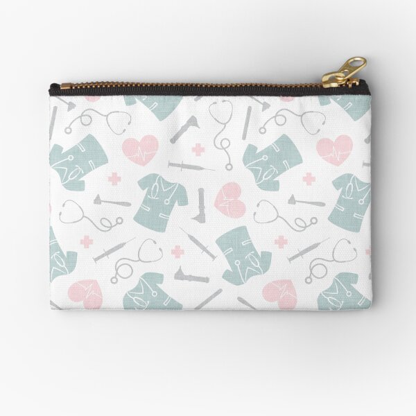 Nursing Fabric - Pink and Mint on White Zipper Pouch