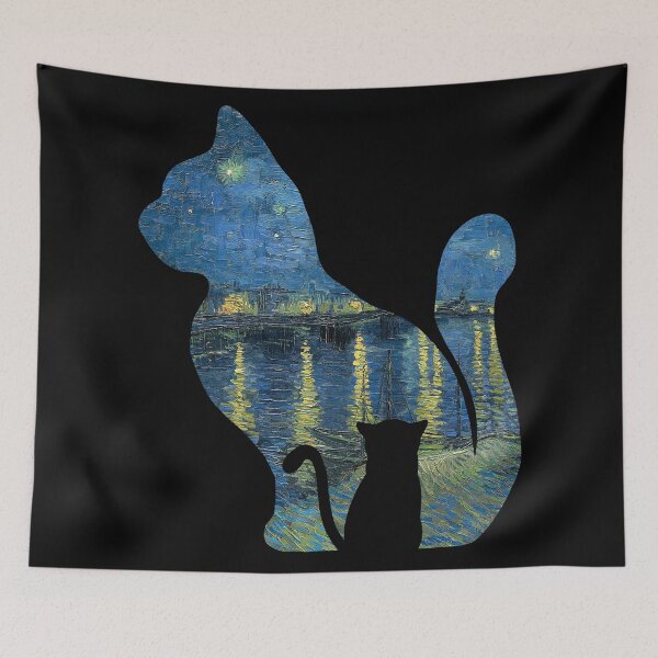 Item preview, Cat Watching The Starry Night Over The Rhone - Van Gogh Painting designed and sold by maryedenoa.