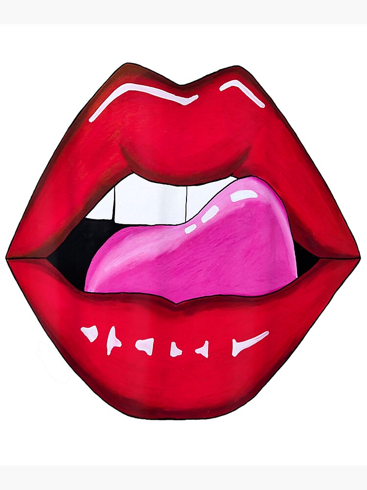 Sexy Woman Bright Red Lipstick Seductive Pink Tongue Lick Poster By