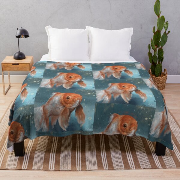 Item preview, Painting of a Goldfish in a Contemporary Style, on Blue Background designed and sold by ibadishi.