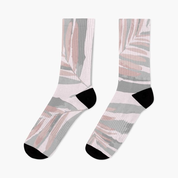 Item preview, Geometric pale pink on silver light-grey autumn fall tropical pattern Palm leaves decor RedBubble designed and sold by PrintedDreams.
