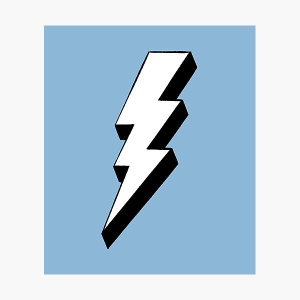 Black and White Lightning Bolt on Blue with Rough Edges Photographic Print
