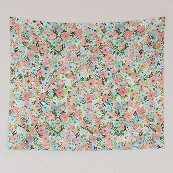 Artikelvorschau, Frühlingsblumen Aquarell, frische Blumen in Rosa und hellblau entworfen und verkauft von Rebecca Reck Art.
