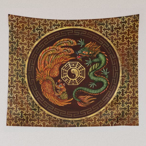 Item preview, Phoenix and Dragon with bagua #1 designed and sold by k9printart.