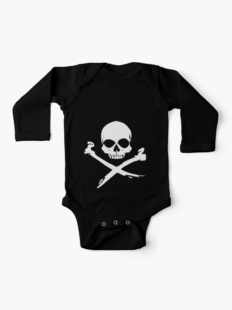 Skull And Crossbones Small (Pixel Art / Jolly Roger / White) Baby One-Piece  by MrFaulbaum