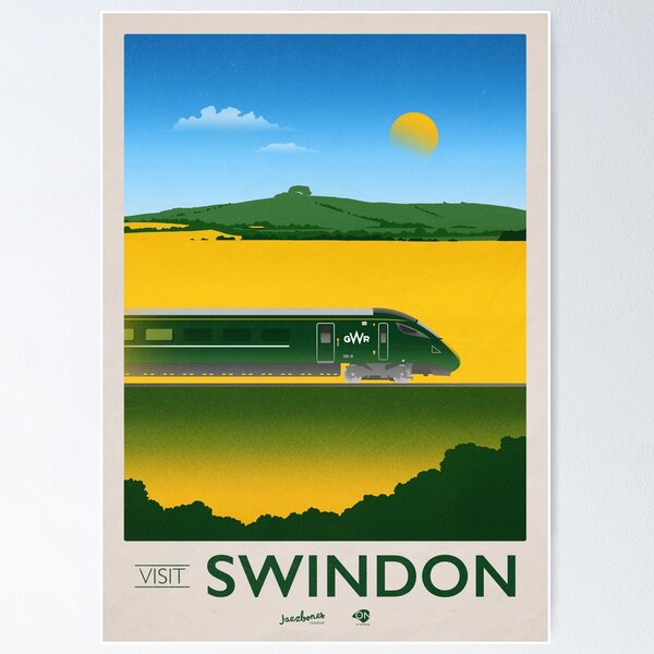 Vista previa del artículo con la obra «Visita Swindon - Cartel de viaje - Liddington Hill», diseñado y vendido por Jazzbones.
