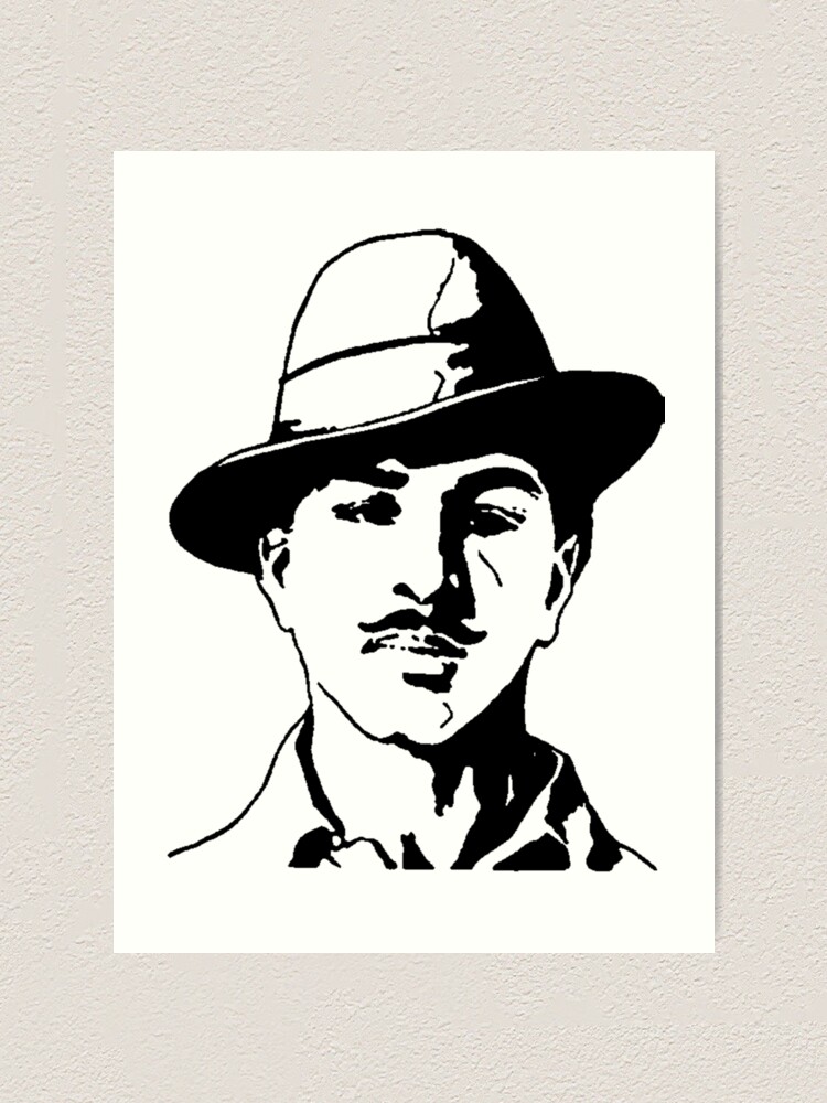 Black and white sketch of only face of Bhagat Singh with white background  on Craiyon