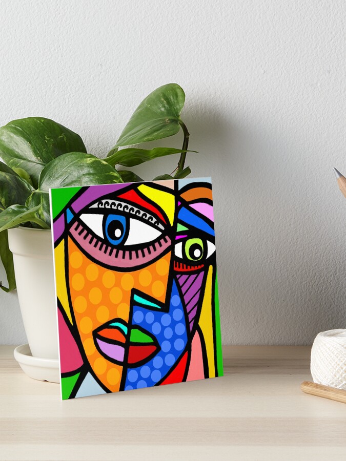 Funky Abstract Style Art Face with Dots and Stripes