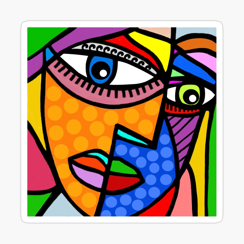 Funky Abstract Style Art Face with Dots and Stripes