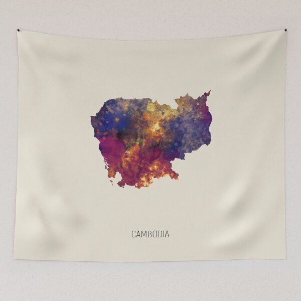 Aperçu de l'œuvre Cambodia Watercolor Map créée et vendue par ArtPrints.