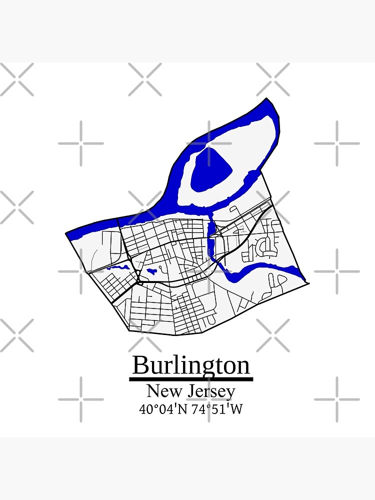 Disover Burlington, New Jersey Road Map Art - Blue Rivers and Dark Roads City Limits Style Premium Matte Vertical Poster