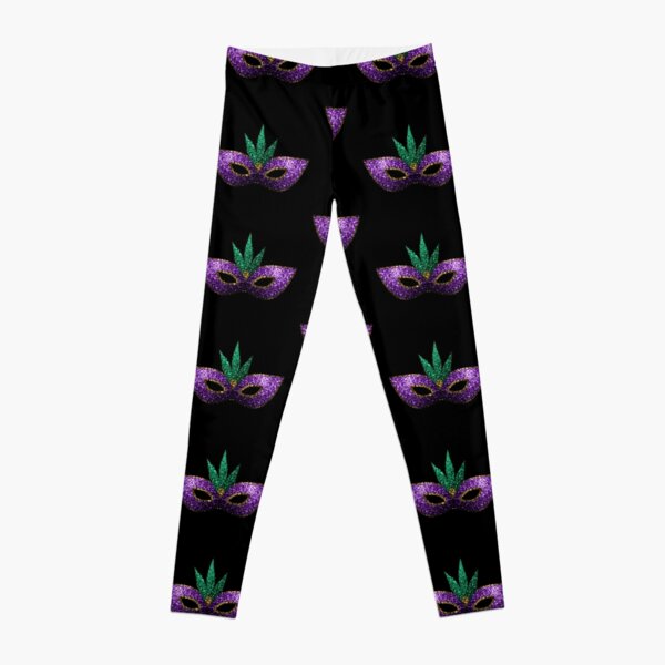 Mardi Gras Mask Purple Green Gold Sparkles Leggings