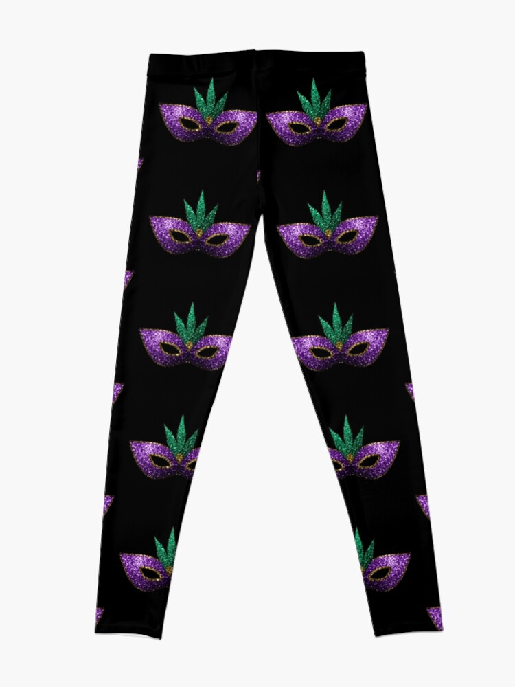 Alternate view of Mardi Gras Mask Purple Green Gold Sparkles Leggings