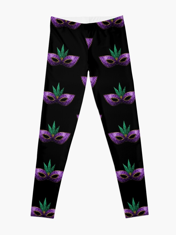 Alternate view of Mardi Gras Mask Purple Green Gold Sparkles Leggings