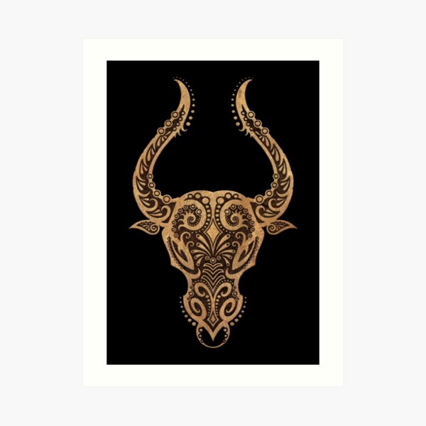 Rustic Taurus Zodiac Sign on Black Art Print