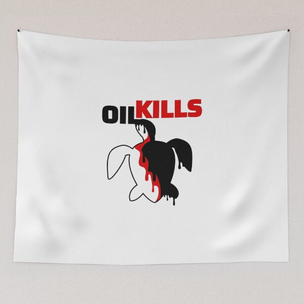 Item preview, Oil kills - save the earth, the seas, the turtles - caption light shirt designed and sold by Looking Daggers.