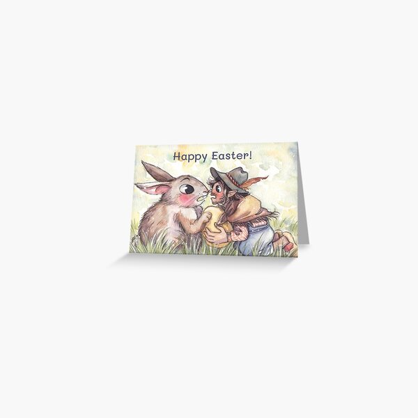 Frohe Ostern Kobold und Kaninchen Grußkarte