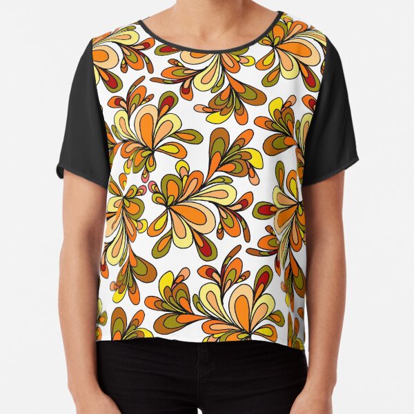 70s floral orange design Chiffon Top