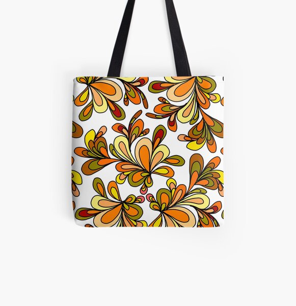 70s floral orange design All Over Print Tote Bag