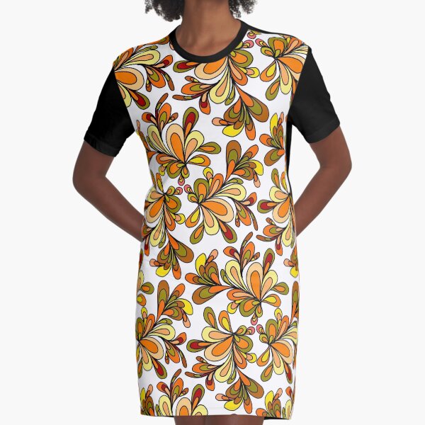 70s floral orange design Graphic T-Shirt Dress