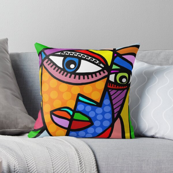 Colorful Big Eyes Abstract Throw Pillow Cover Made by Artist Fun