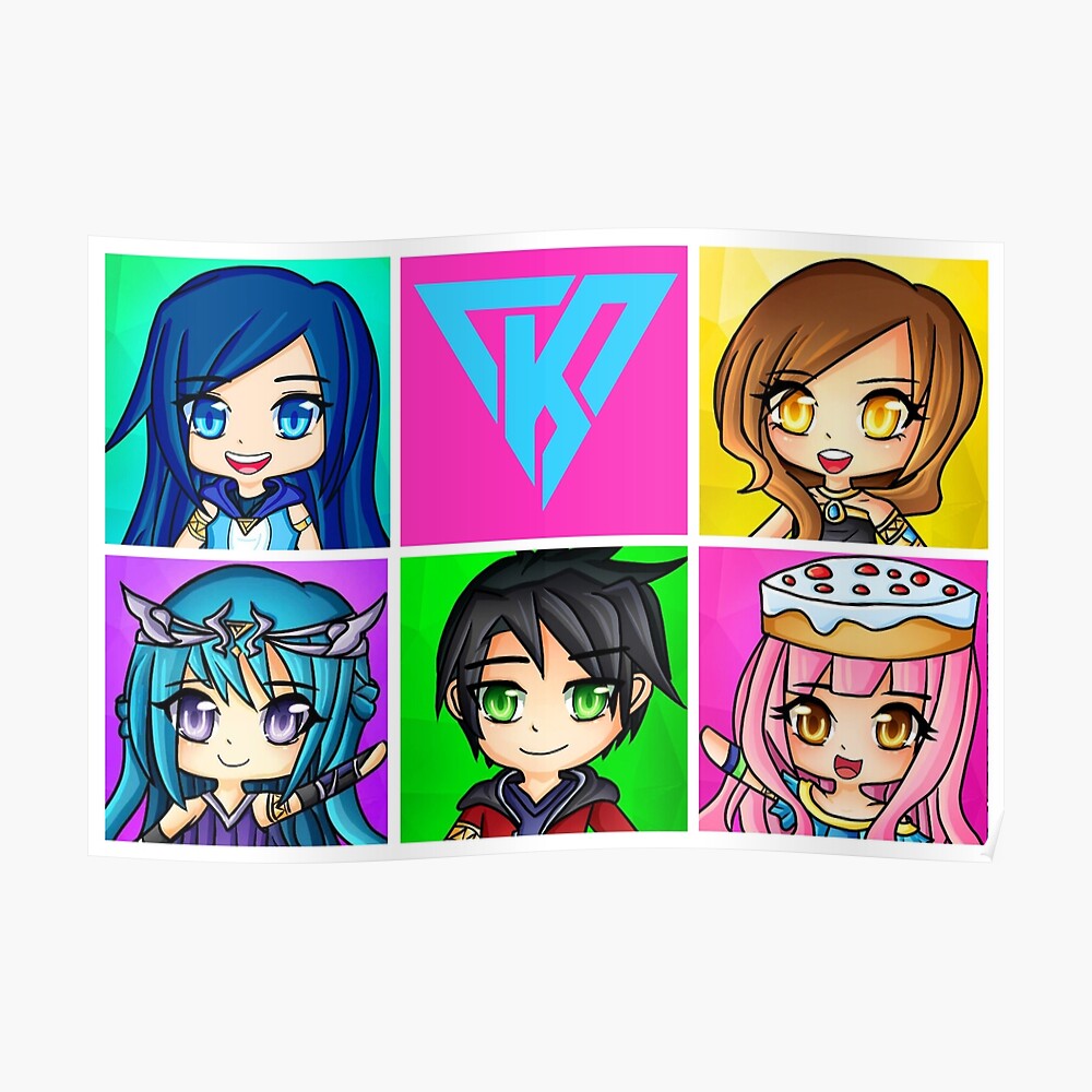 Funneh And The Krew Anime Style Original Artwork High Quality Print Sticker By Tubers Redbubble - funneh roblox water park
