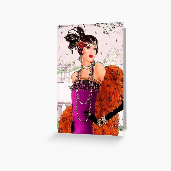 FLAPPER in PURPLE : Vintage 1925 Art Deco Print Greeting Card