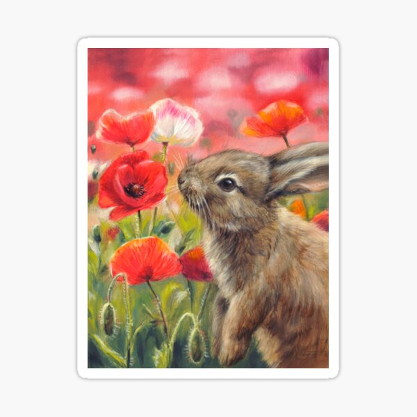 Cute rabbit and poppies Sticker