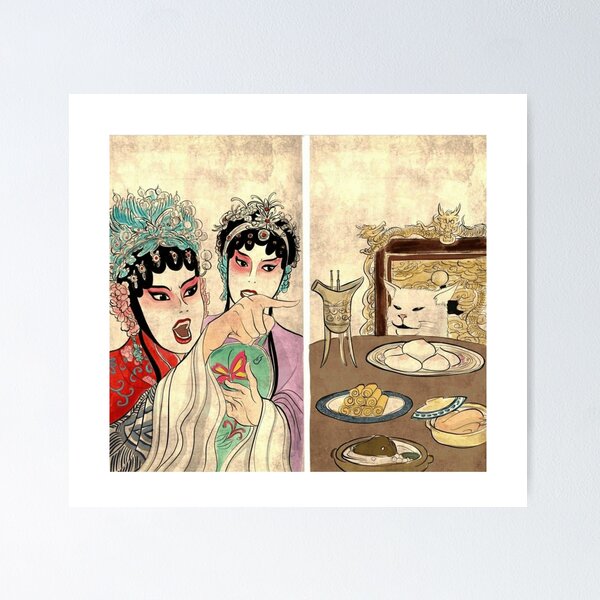 Item preview, Funny Cat at Dinner Table Meme designed and sold by quackynaut.