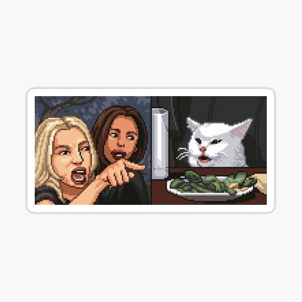 "Funny Cat at Dinner Table Meme" Sticker by quackynaut Redbubble
