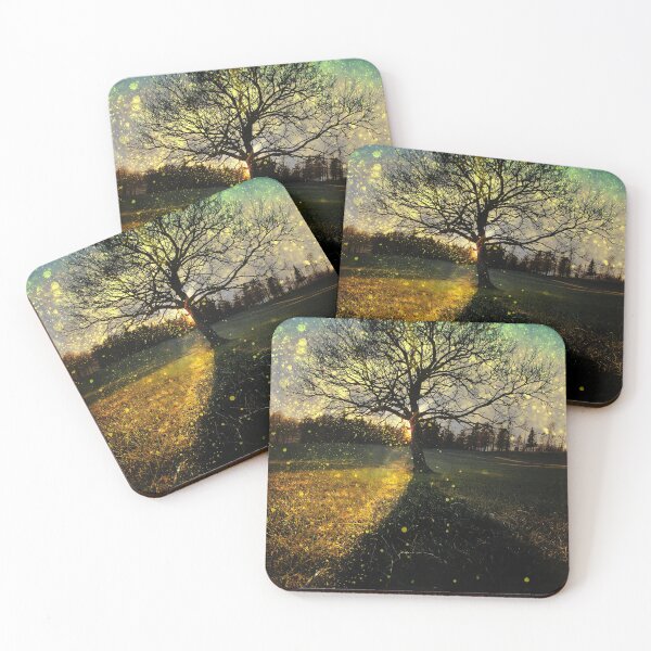 Magical fireflies dreamy landscape Coasters (Set of 4)