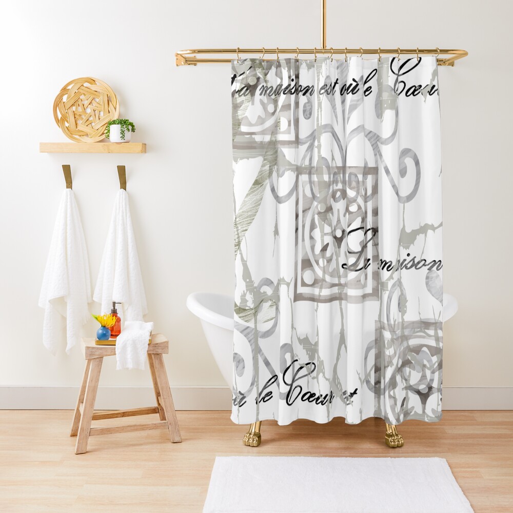 "French Script Home is where the heart is" Shower Curtain for Sale by
