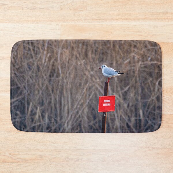 Item preview, Gabbiano appoggiato su un cartello di divieto di pesca designed and sold by brambillasimone.