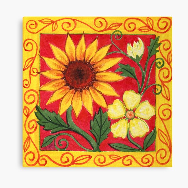 Flowertime With A Sunflower - Gouache Canvas Print