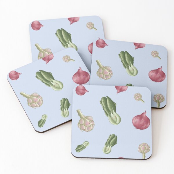 Item preview, Onion, artichoke and bok choy vegtable pattern in blue designed and sold by AliciaBarten.