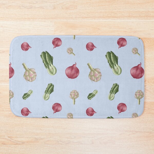 Item preview, Onion, artichoke and bok choy vegtable pattern in blue designed and sold by AliciaBarten.