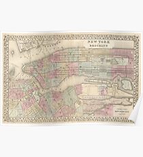 Póster Vintage Map of NYC and Brooklyn (1882)