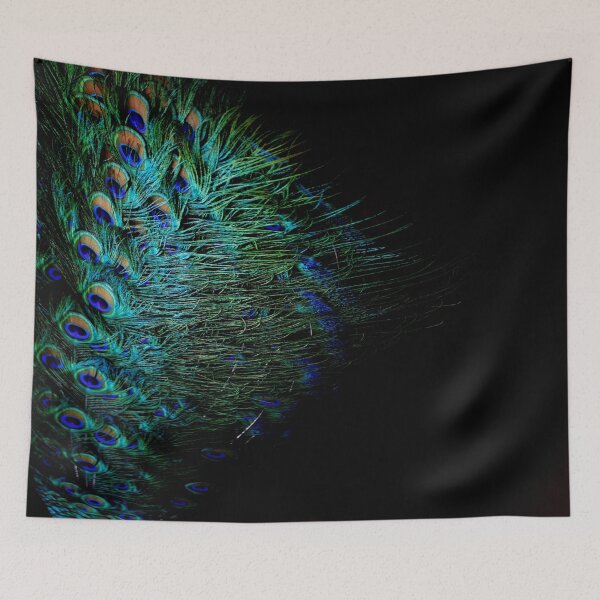 Item preview, Peacock feathers on a black background designed and sold by by-jwp.
