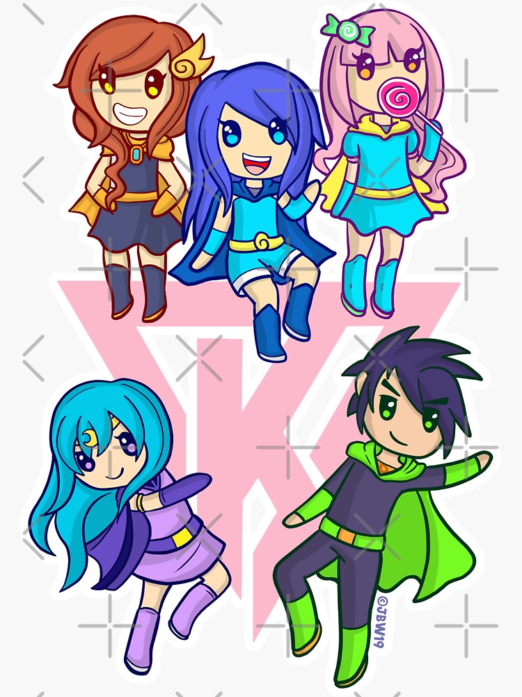 Funneh Krew Heroes Pink Original Artwork High Quality Print Sticker By Tubers Redbubble - funneh and the krew roblox bloxburg
