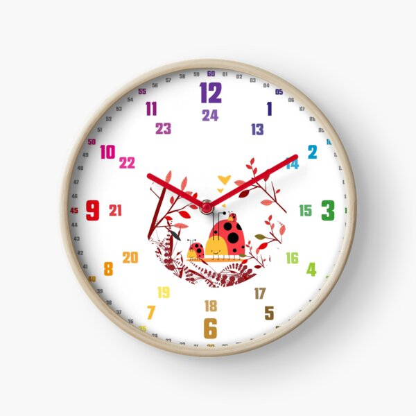 Item preview, Echte-Lernuhren.de | EasyRead children's clock children's room clock 24 hours format © hatgirlDESIGN (3,6,9,12 highlighted) school supplies classroom ladybug designed and sold by hatgirldesign.