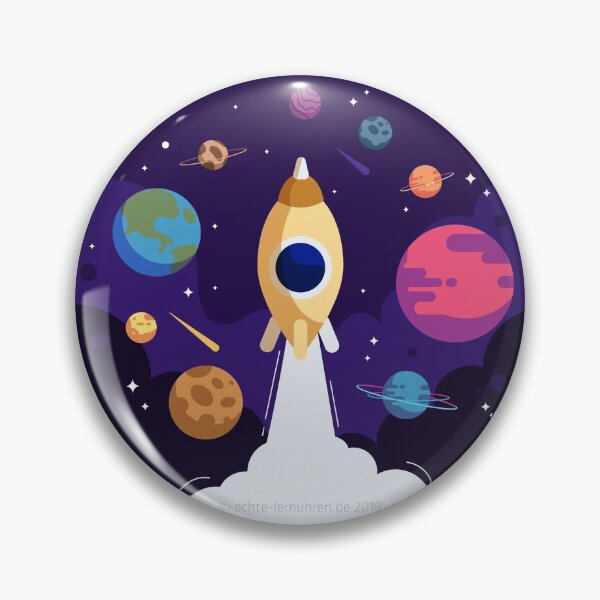 Item preview, Echte-Lernuhren.de | EasyRead children's clock children's room clock 24 hours format © hatgirlDESIGN (3,6,9,12 highlighted) school supplies classroom cosmos, planets, rocket, space designed and sold by hatgirldesign.