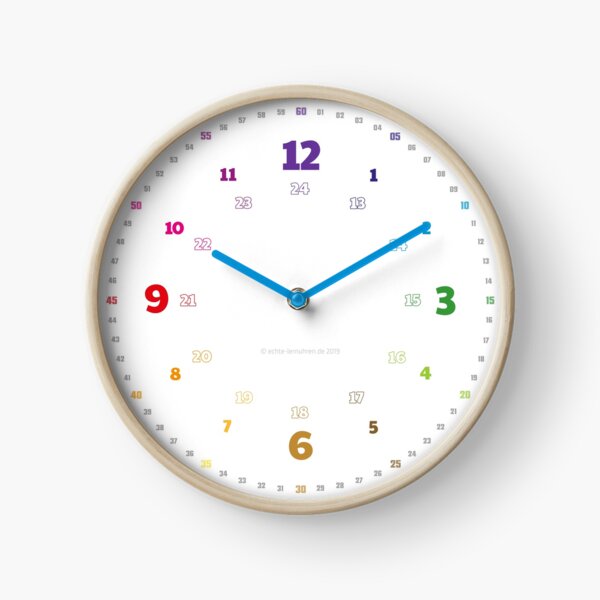 Echte-Lernuhren.de | EasyRead Kinderuhr Kinderzimmeruhr 24 Std Format ©hatgirlDESIGN (3,6,9,12 Hervorgehoben) Schulbedarf Klassenzimmer Uhr