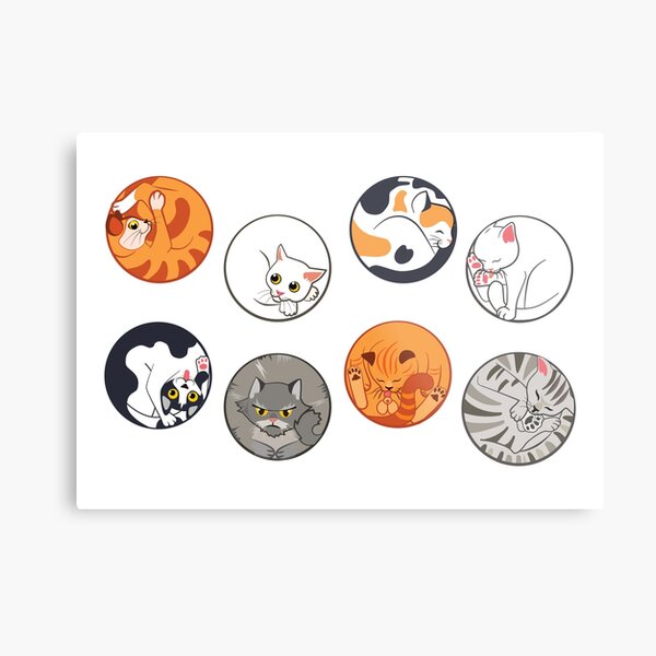 Polka dot pattern with cute cats Metal Print