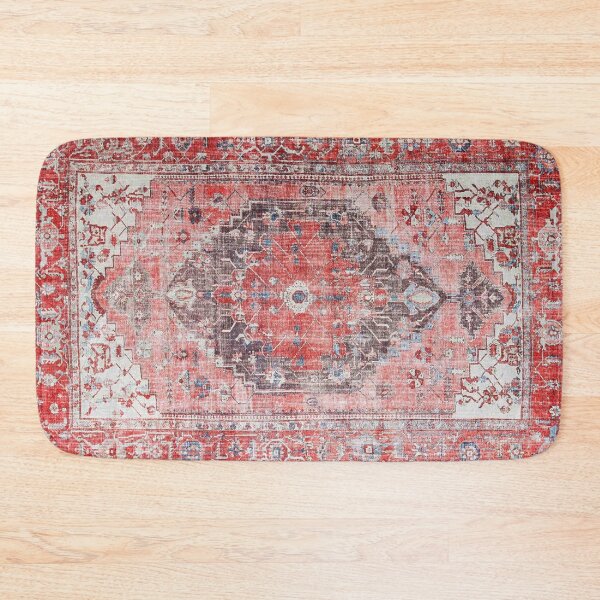 Red Vintage Oriental Moroccan Style Artwork Bath Mat