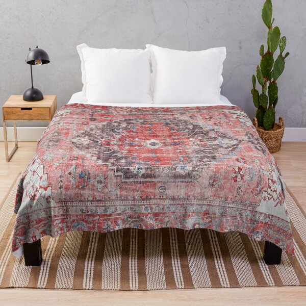 Red Vintage Oriental Moroccan Style Artwork Throw Blanket