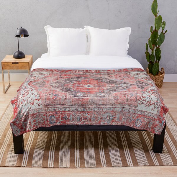 Red Vintage Oriental Moroccan Style Artwork Throw Blanket