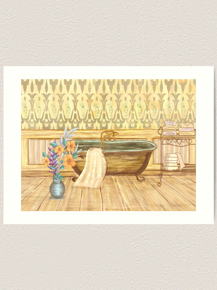 Vintage Claw-foot Tub Bathroom Decor vintage-claw-foot-tub-bathroom-decor-art-print-for-sale-by-sunnthreads-redbubble