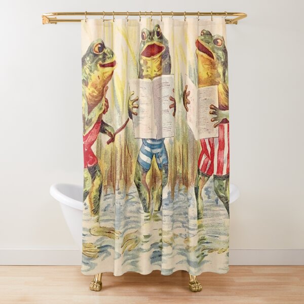 FROG SINGING TRIO : Vintage Entertainment Print Shower Curtain