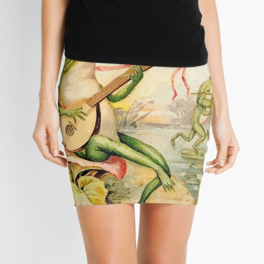 FROG STRUMMING : Vintage Abstract Entertainment Print Mini Skirt
